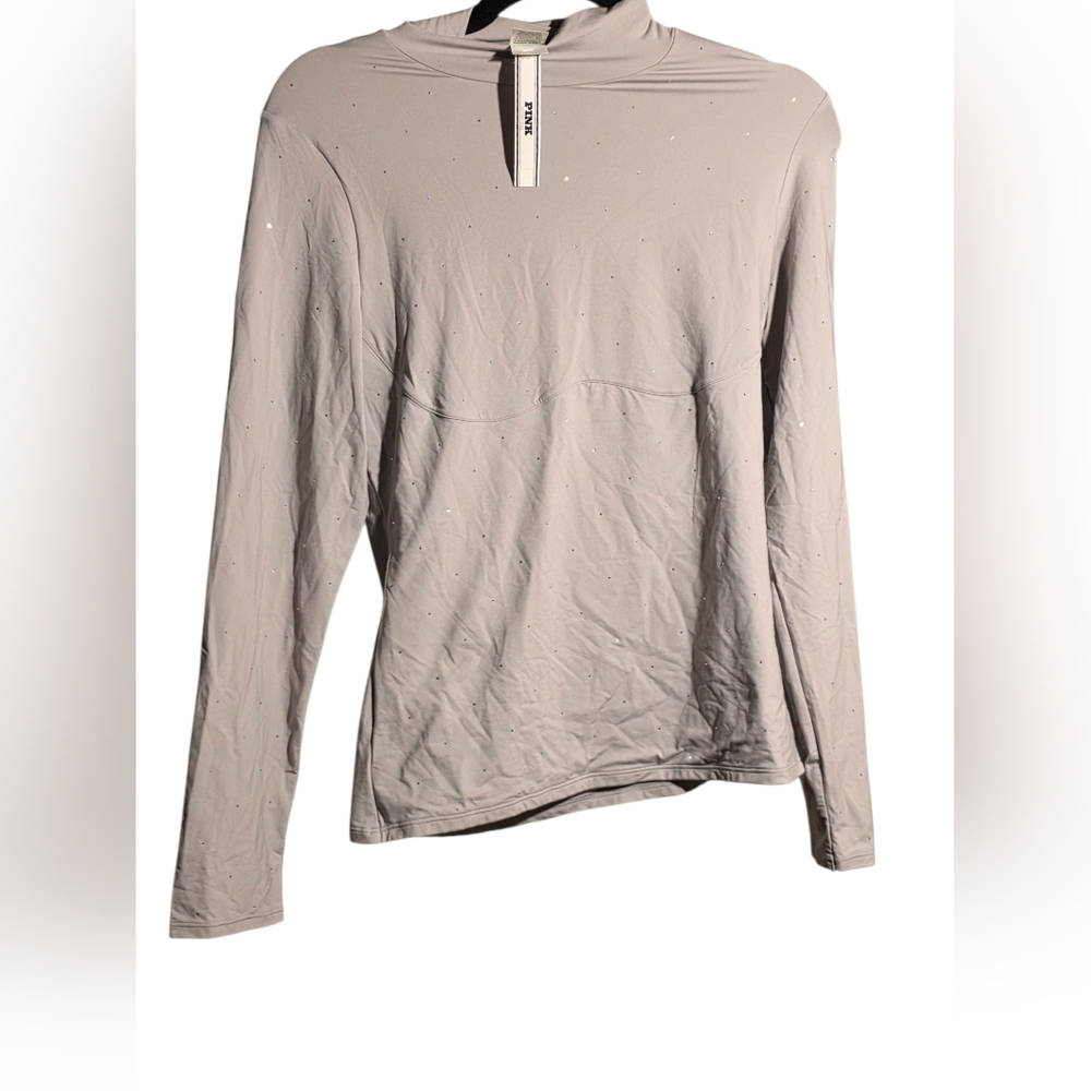 Bodycon top by victoria secret pink  Long Sleeve gray with rhinestones BNWT